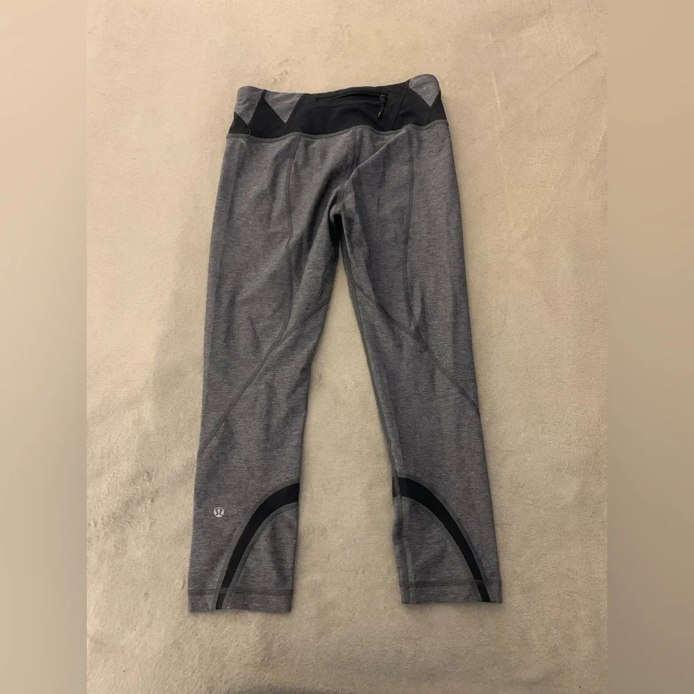 Lululemon Leggings Run Inspire Mesh Sz 6 Back Zipper Inseam Gray Ankle Cropped